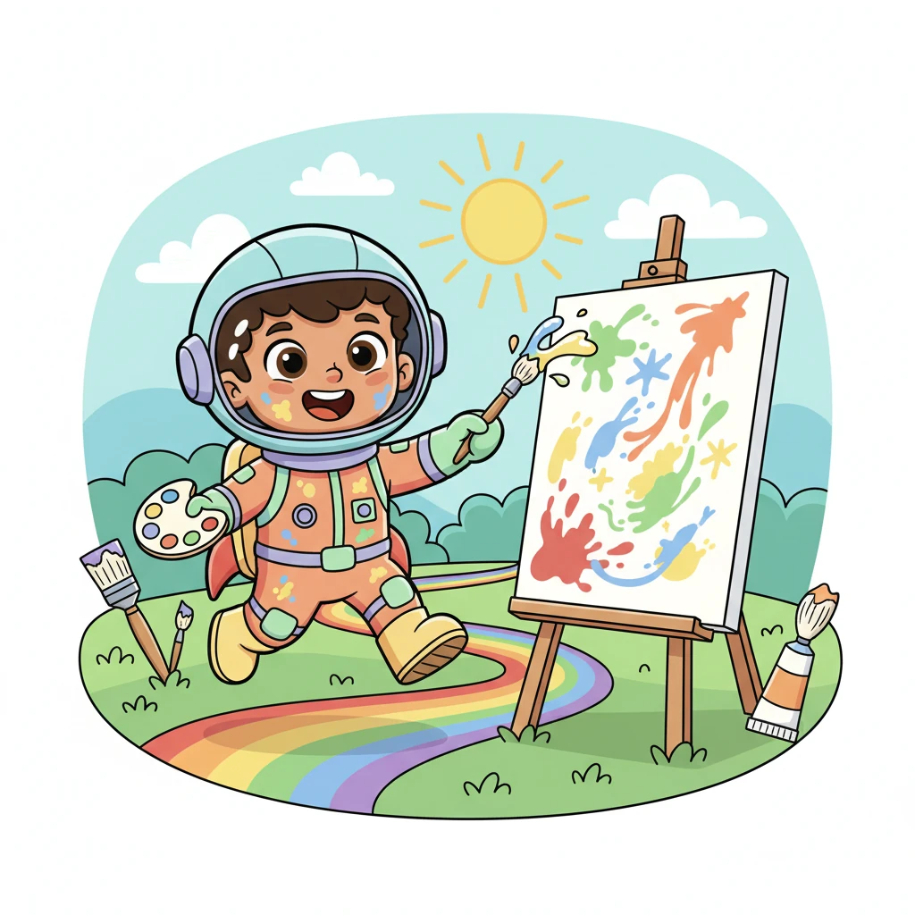 First, Pip skipped down the Artist's Path! He splashed bright, cheerful paint onto a giant canvas, creating a joyful masterpiece. Colorful splatters playfully decorated his nose and smock.