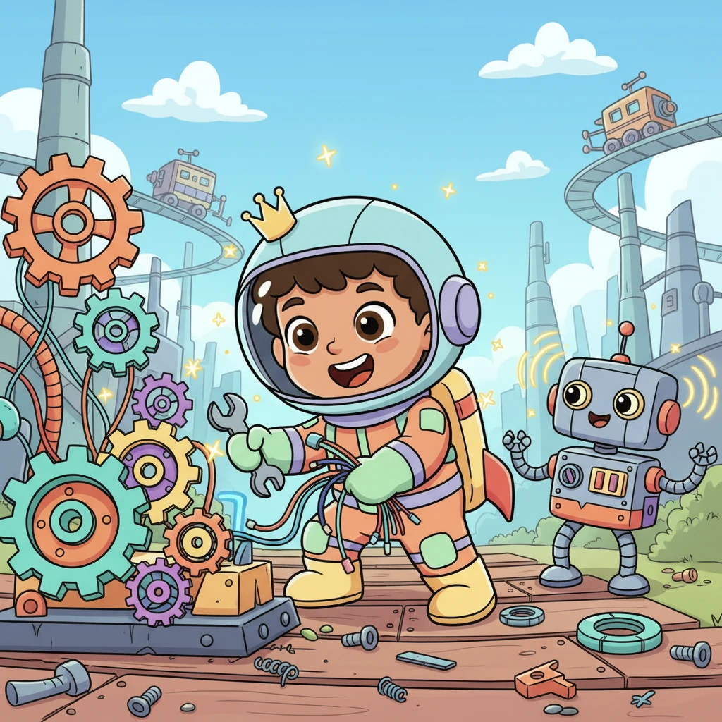 Next, Pip ventured onto the Inventor's Path. He tinkered happily with gears and wires, a silly, whirring robot companion by his side. Harmless sparks of genius (and fun!) flew through the air.