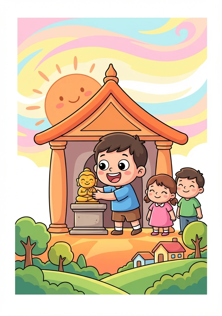 Finally, they reach the temple and return the idol, restoring balance to Kerala. The sunset returns to its vibrant orange, and life goes back to normal, but Manu, Lakshmi, and Govind will never forget their adventure.