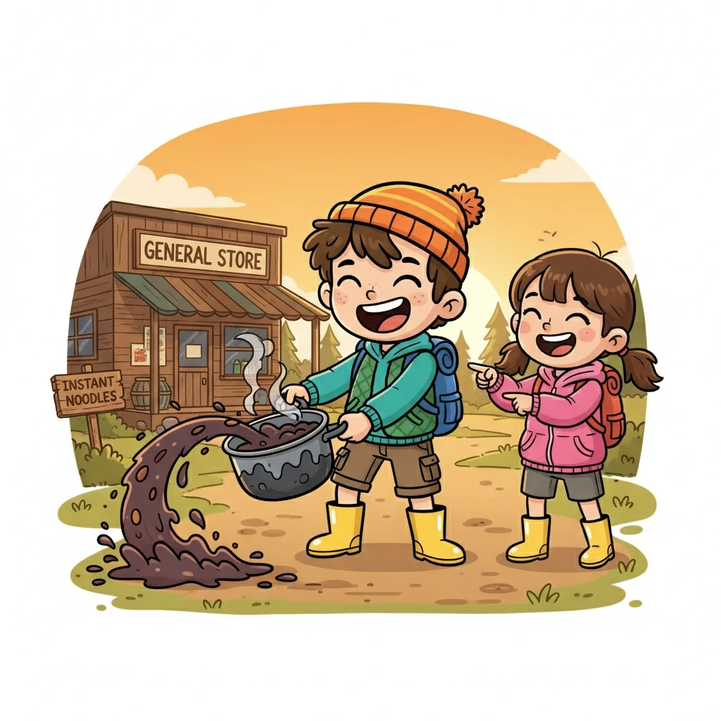 Deciding to be safe, they threw the explosive stew away. Laughing, they went to the shop for instant noodles. The pot survived the ordeal, a testament to their hilarious and memorable camping trip.