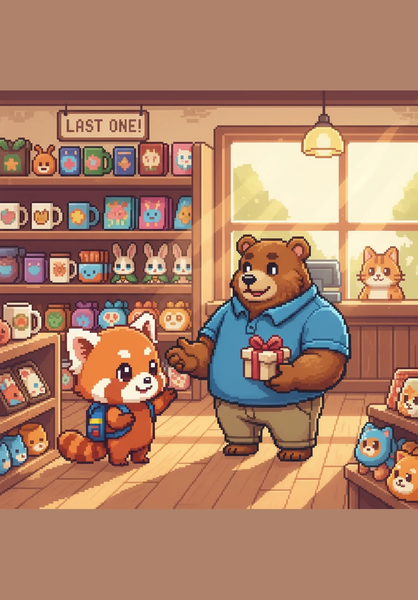 小皮路过一个礼品店，他发现货架上的礼品盒是方方正正的正方形，而旁边的皮球是圆溜溜的圆形，他高兴地认识了不同的形状。