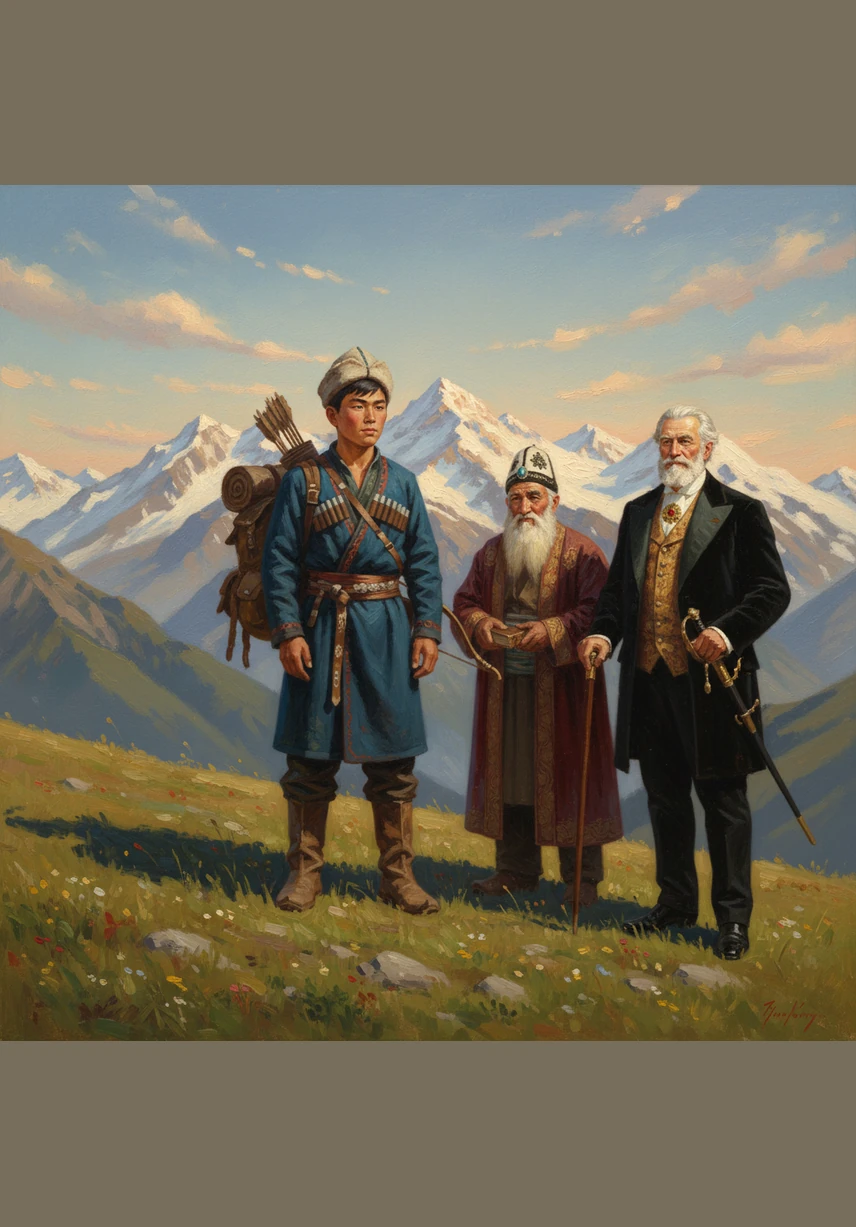 Асылбек эртең менен эрте жолго чыгып, жапжашыл жайлоолорду аралап өтөт. Күн нуру тоолордун чокусуна алтын түс берип, ага алдыдагы улуу жолдун багытын көрсөтүп тургандай сезилет.