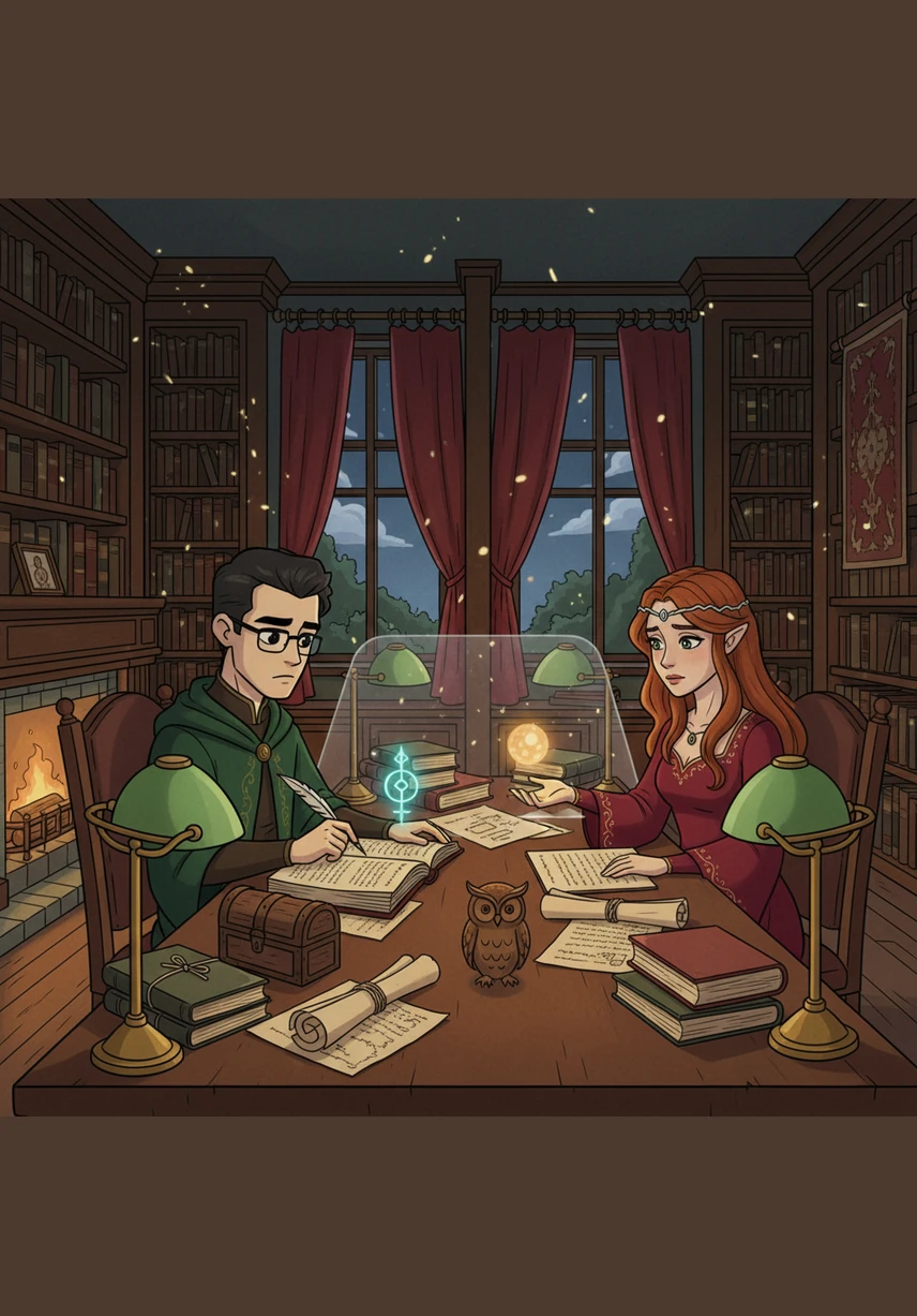 They often spent evenings in the library, the air thick with the scent of old paper and unspoken words. Elias would find himself tracing the silhouette of her profile against the lamp-light, his heart racing with a love that felt both beautiful and heavy.