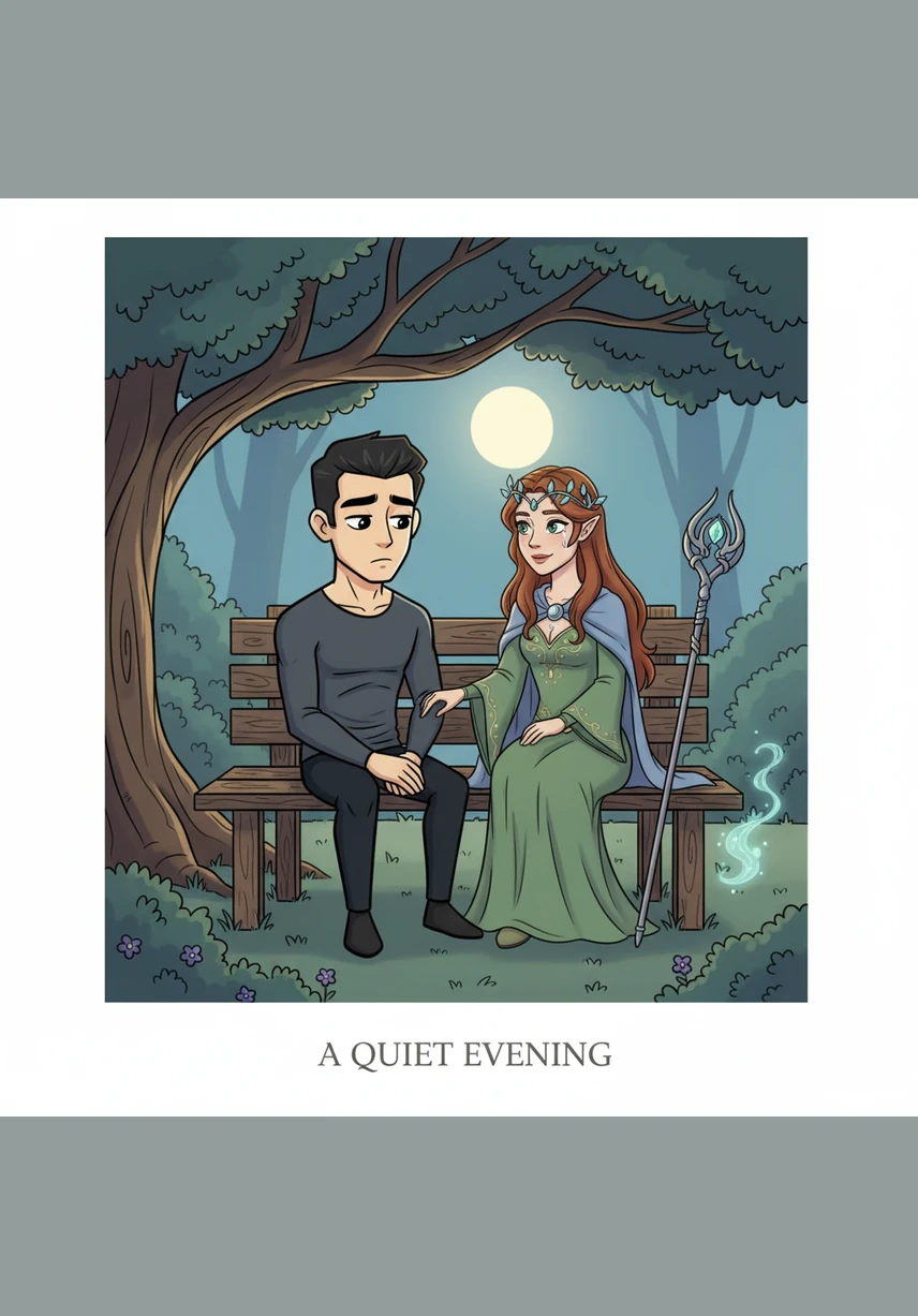 The silence that followed was a vast ocean between them, filled with things left unsaid and the gentle hum of the evening. Elara listened with a calm that Elias couldn't decipher, her expression a mask of soft, thoughtful contemplation.