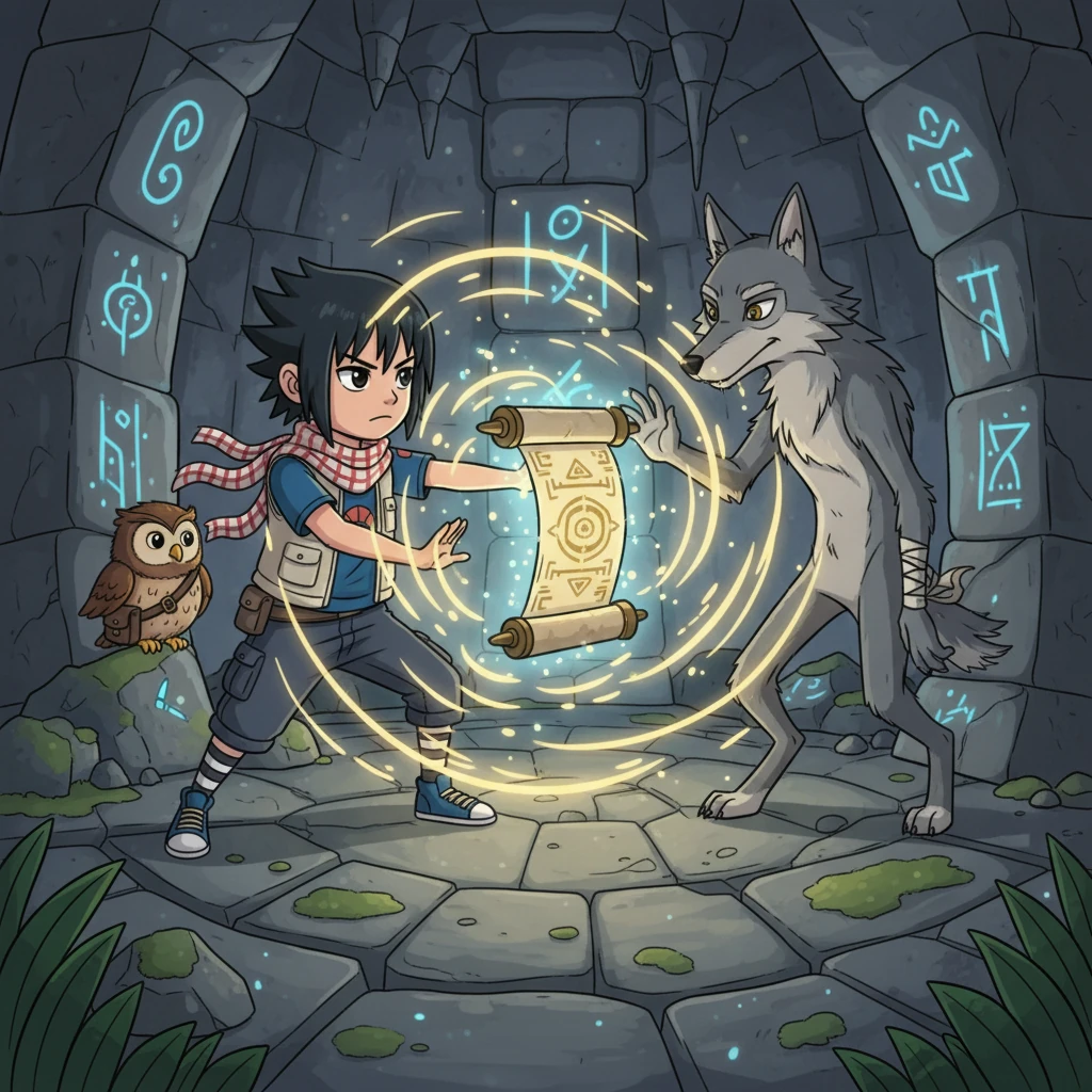Recalling an ancient legend about a 'Scroll of Reversal' that can undo powerful jutsus, they embark on a quest to find it before their mission ends. After deciphering cryptic clues and overcoming a final, teamwork-based puzzle, they touch the counter-scroll together, hoping to undo the body swap. Another brilliant, swirling light engulfs them.