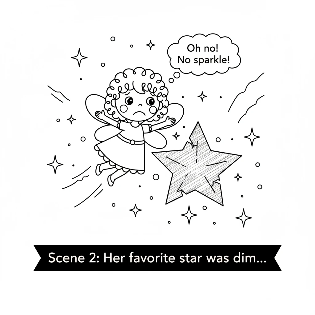 She flew out into the twilight sky, ready to dance with the stars. One of her favorite stars seemed dim, its special sparkle missing! Belle's heart fl