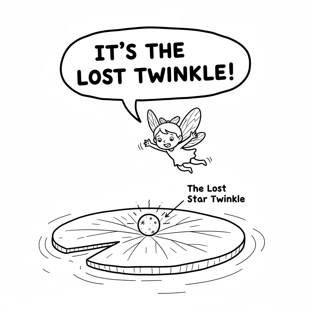 There it was! On a broad lily pad, a tiny, shimmering light pulsed gently. It was the lost star twinkle, resting peacefully. Belle gasped with delight