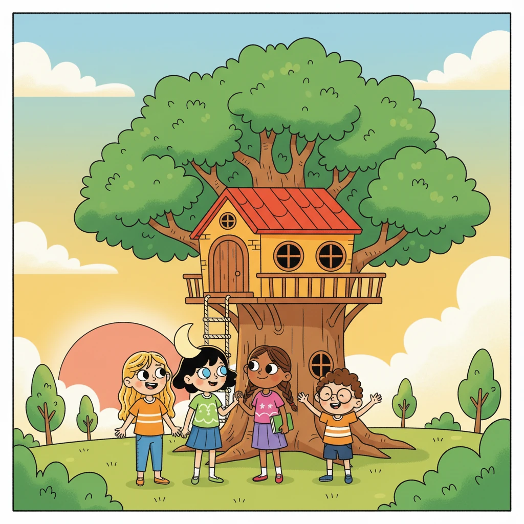 De volta à casa na árvore, o sol estava se pondo. Brisa, animada, sugeriu: "Amanhã, uma nova aventura nos espera!" Todos sorriram, ansiosos pelos próximos livros, onde cada um deles terá a chance de brilhar ainda mais.