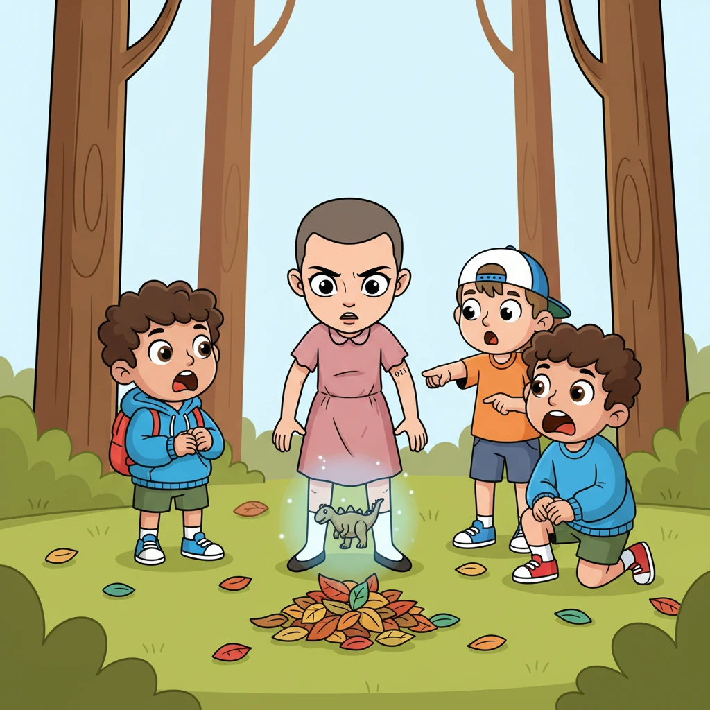 Tres meses después, la pandilla encontró a una niña muy especial, con la cabeza rapada y una mirada misteriosa. Ella tenía un poder asombroso: la telequinesis, moviendo cosas con su mente. La llamaron Once, por un número tatuado en su brazo.