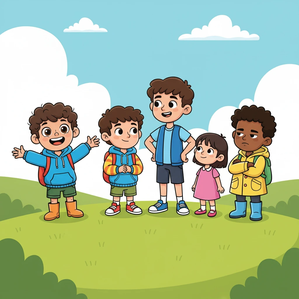 Dustin se presentó con una sonrisa sin dientes: "¡Soy Dustin, valiente y divertido!". Will, un poco tímido, dijo: "Soy Will, y me gusta estar tranquilo". Mike orgulloso exclamó: "¡Soy Mike, el valiente líder!". Lucas, con un ceño fruncido, dijo: "¡Soy Lucas, un poco enojón!". Once no dijo su nombre al principio, pero Mike y Will la trataron con amabilidad.