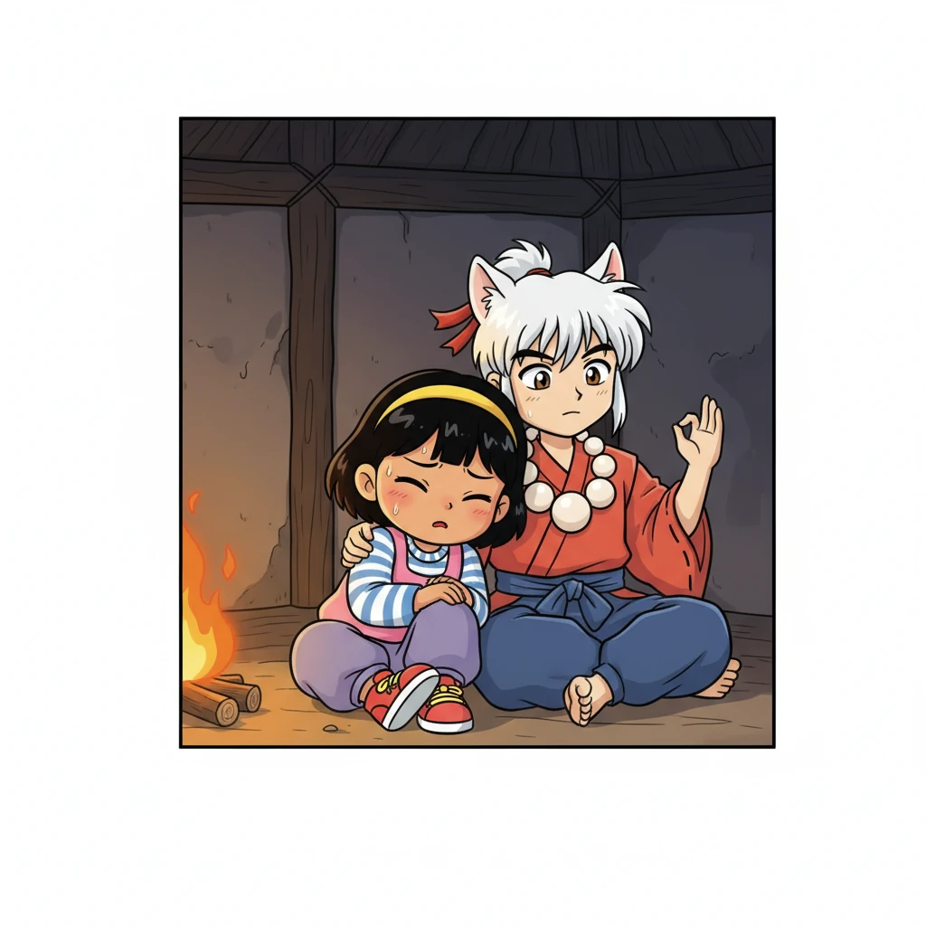 With Kagome leaning back against him, her head nestled against his shoulder, Inuyasha began to coach her, mimicking the rhythmic breathing the midwife had taught them. The flickering light revealed the dampness on her temples and the brave tremor in her lip. He breathed deeply, his own ears flattening slightly as he guided her through the difficult moments.