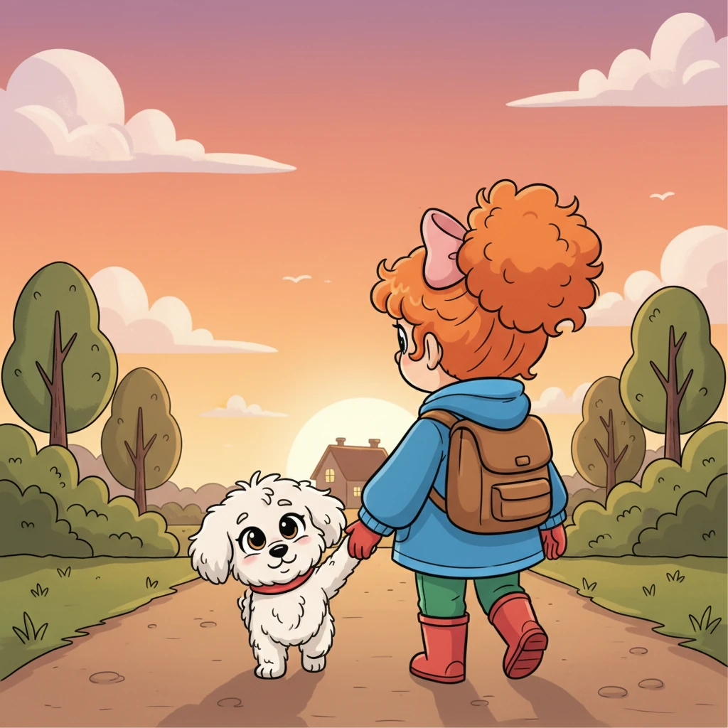 De mãos dadas e patas em pata, Lila e Pipoca caminharam de volta para casa, cansados, mas com os corações cheios de alegria. O sol se punha, pintando o céu com tons de laranja e rosa, e eles sabiam que tinham uma aventura inesquecível para contar.