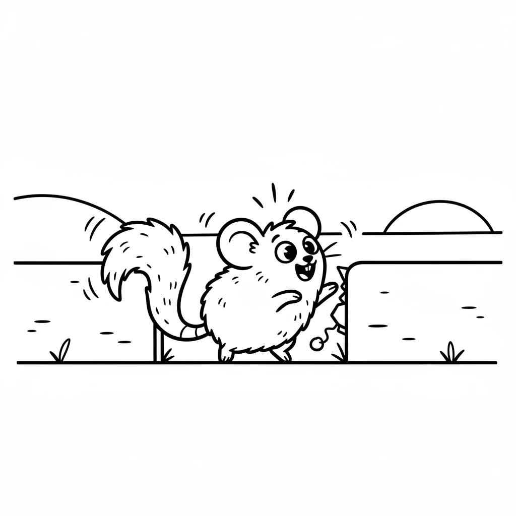 Squeaky hesitated, then took a brave little peek. He squeezed his body, then his fluffy tail, through the gap. Hooray, he was free!