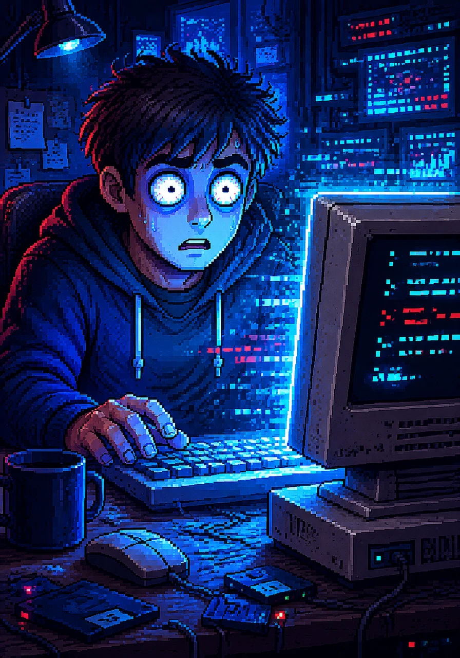 De repente, la pantalla parpadeó de forma errática y el cursor se quedó estático durante cinco eternos y tensos segundos. Rompiendo la quietud, el texto empezó a aparecer en la terminal, letra por letra, con una velocidad pausada y escalofriante que heló la sangre del programador.