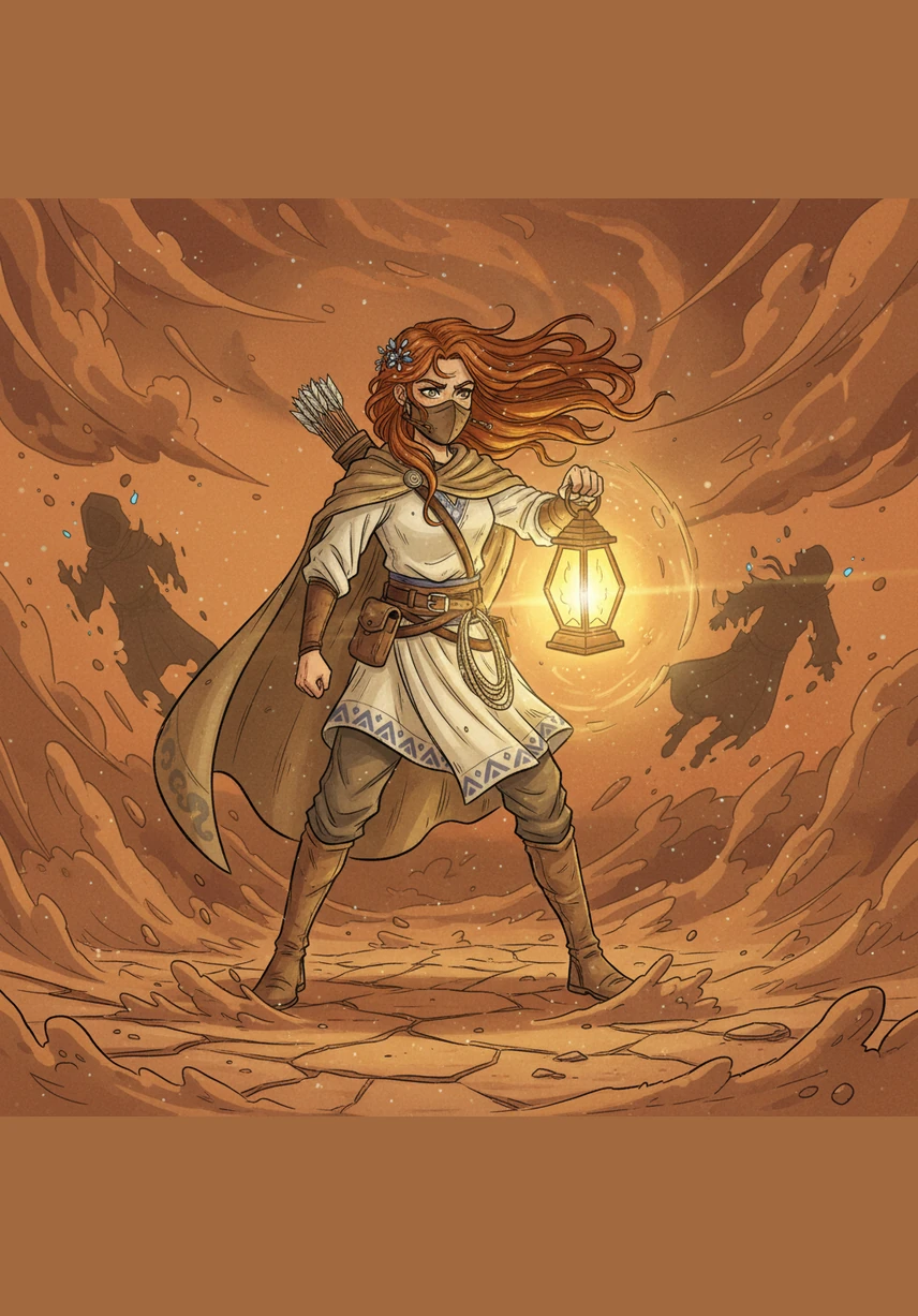 Instead of vanishing into the dunes, Zahira stands firm against the gale, her eyes fixed on the mountain that tried to bury her identity. She becomes a living witness to the truth, carving symbols of defiance into the stone and ensuring that the light of the hollow will never truly fade.