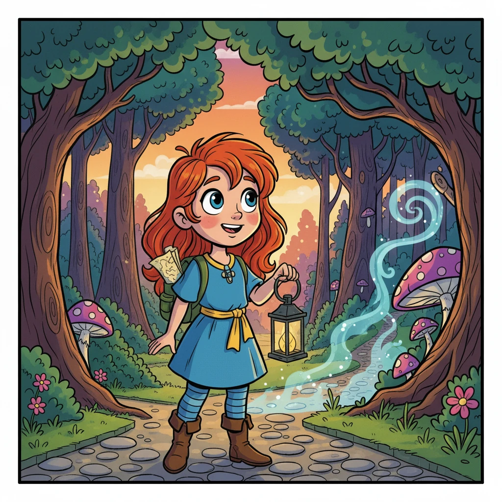 Um dia, Aurora decidiu que era hora de desvendar os segredos da floresta. Ela pegou uma mochila com um mapa, uma lanterna e um lanche.