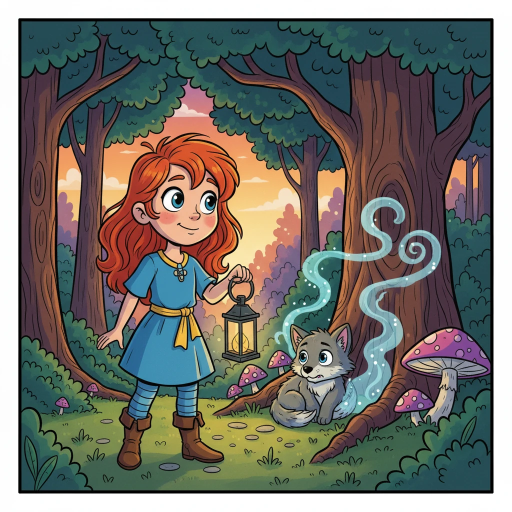 Curiosa, Aurora se aproximou e encontrou um pequeno lobo encolhido e assustado.