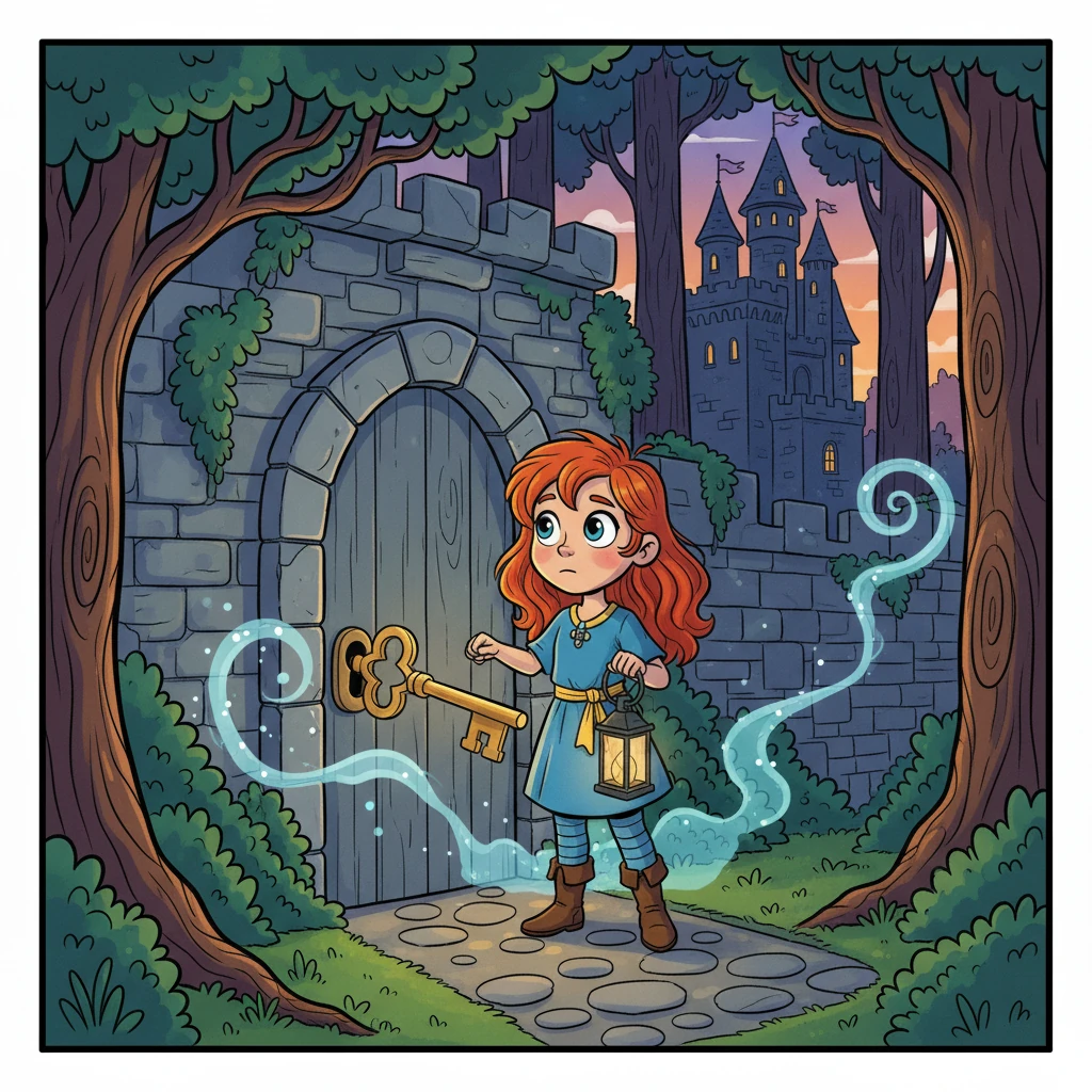 A chave abriu uma porta escondida, levando-os a um castelo antigo e misterioso.