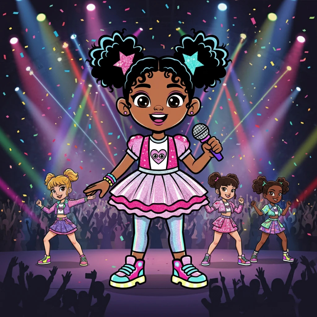 Suddenly, Aria wasn't just in her bedroom anymore. She was on the stage with the K-Pop stars! Lights flashed, music blasted, and she danced along perfectly, her smile as bright as the stage lights. It was everything she'd ever dreamed of.