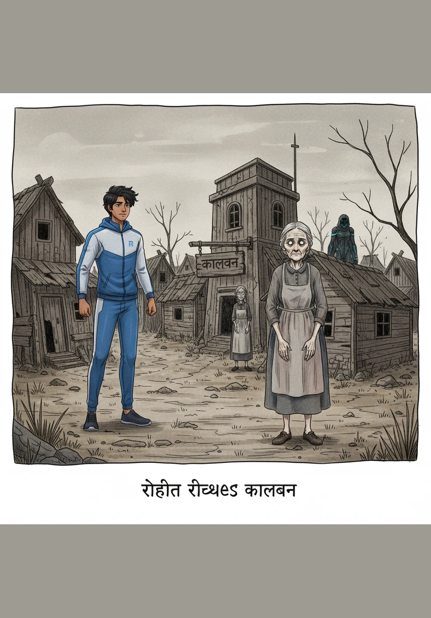 He finally reaches the outskirts of Kaalvan, but the village offers no comfort or welcome. Every window is dark, every door is bolted shut, and a suffocating sense of dread hangs over the silent, empty streets.