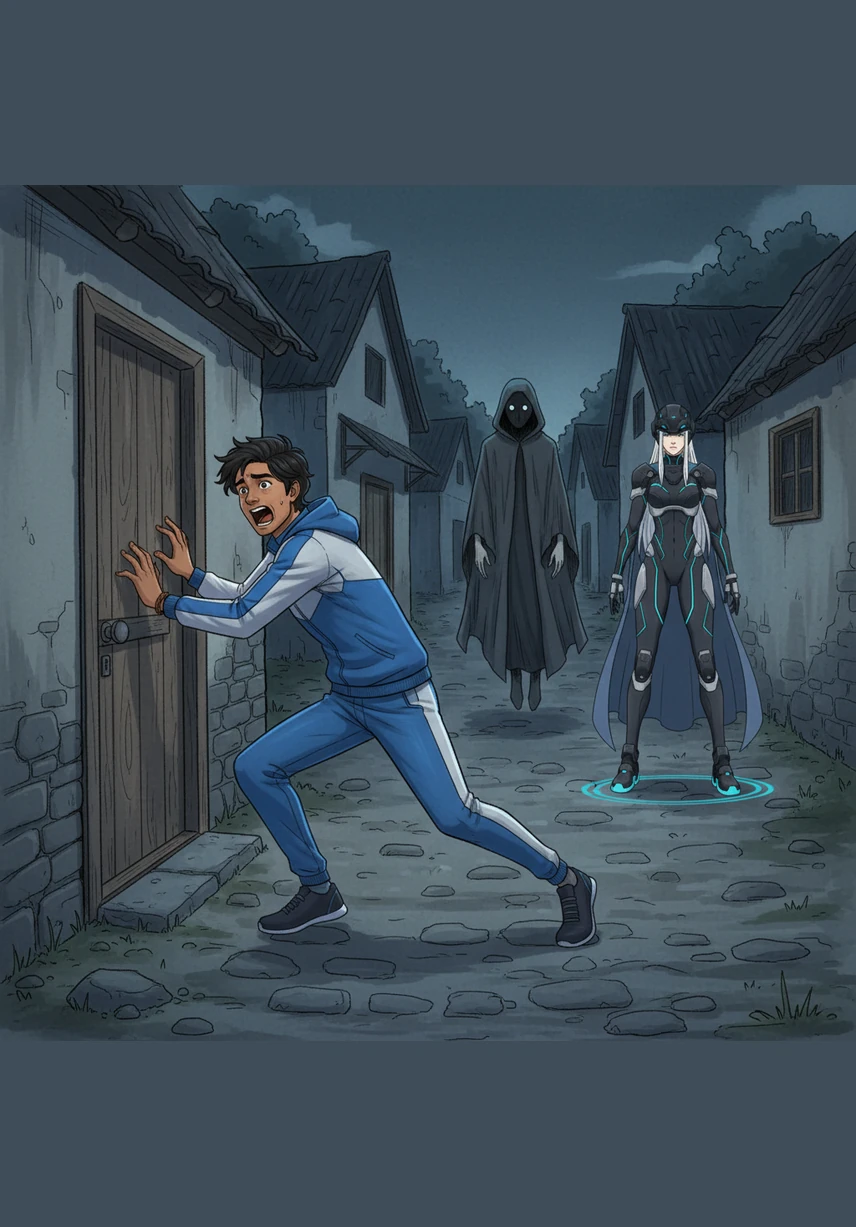Panic takes hold as Rohit sprints through the village, desperately pounding on the silent doors and begging for help. Behind him, the entity does not walk but glides effortlessly through the air, closing the distance with every passing second.