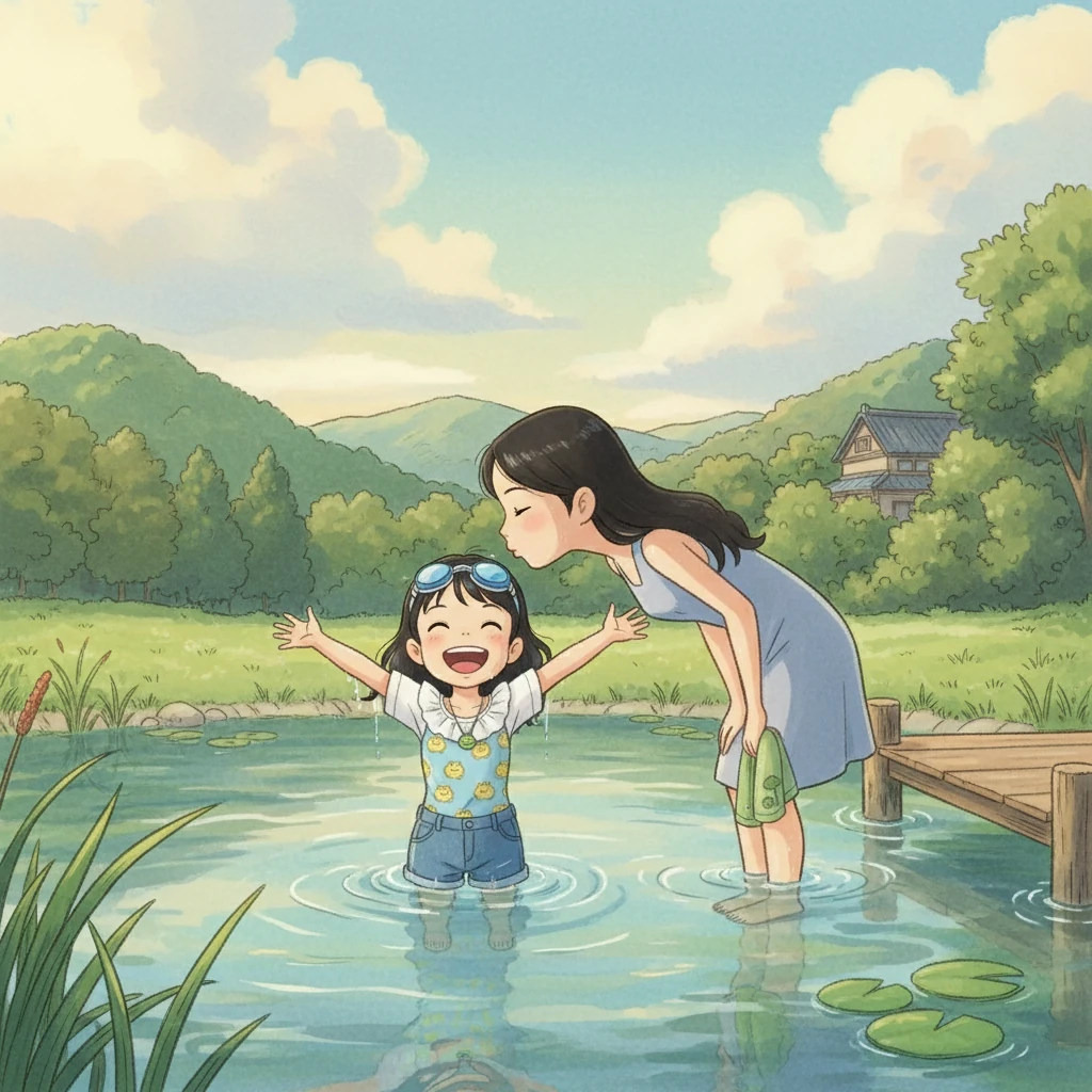 终于，小雨可以独立游完一个来回了！她开心地向妈妈展示自己的成果，妈妈骄傲地亲吻了她。小雨的蛙泳梦实现了，她知道，只要努力，就能做到任何事情。