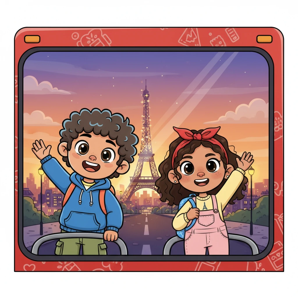 As the sun set, casting a warm glow over Paris, Mia and her friends boarded their bus, their hearts full. They waved goodbye to the twinkling city lights, promising to tell everyone in Purias about their amazing adventure. Paris would always be a special memory.