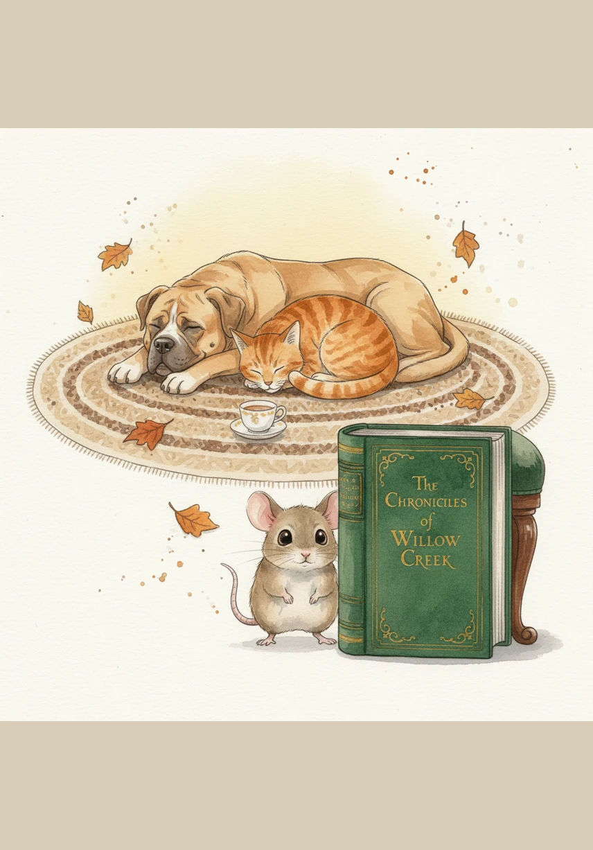 Emanuel the tiny mouse peeks out from his cozy little hole nestled beneath the floorboards of an old, sun-drenched house. He twitches his pink nose, sensing the world outside while being very careful to stay hidden from any danger.