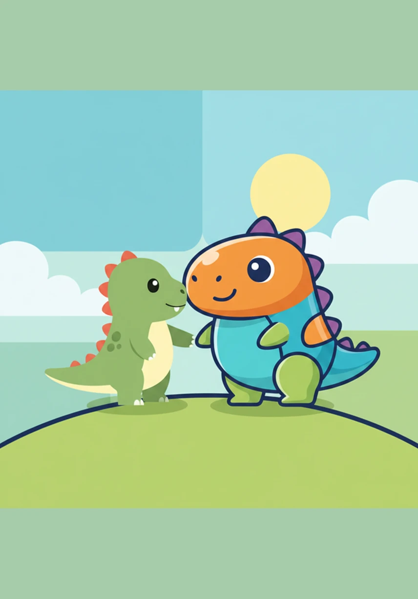 Toby and Pip look up and give Dash a giant dinosaur grin. My friends listened, and they moved over to make a special spot just for me in the circle.