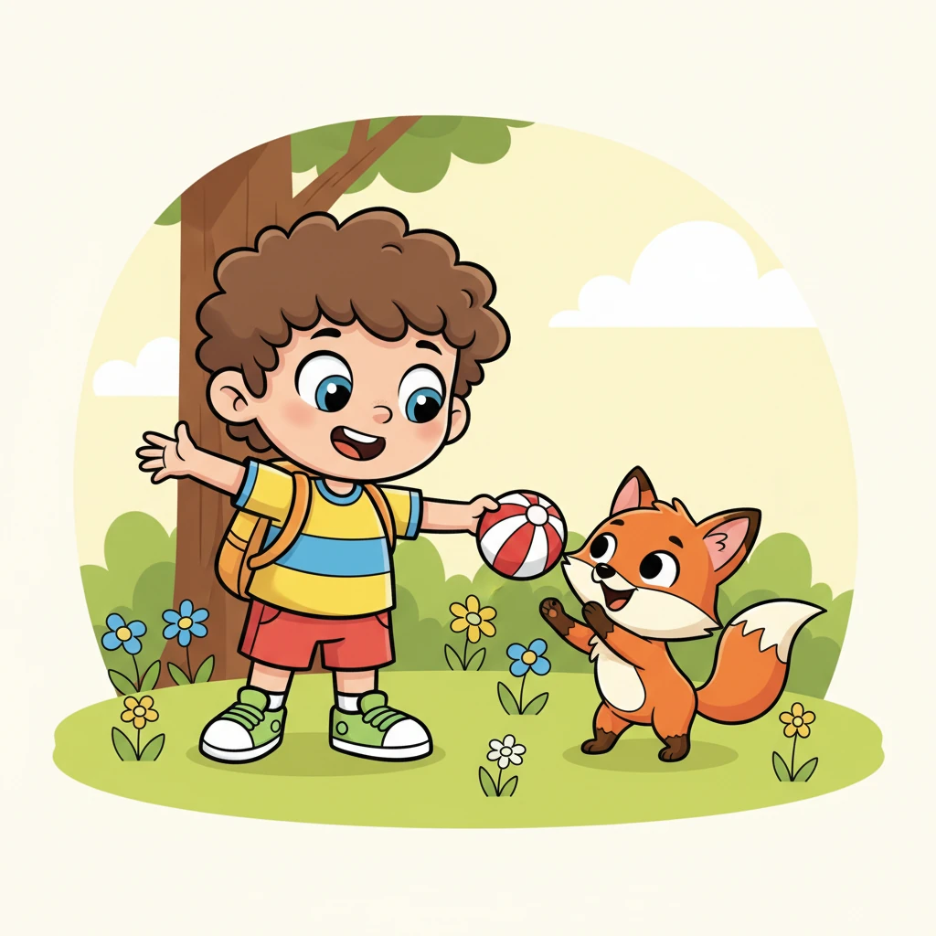 Pip gives the ball to the fox. The fox is so glad. It takes its lost toy.