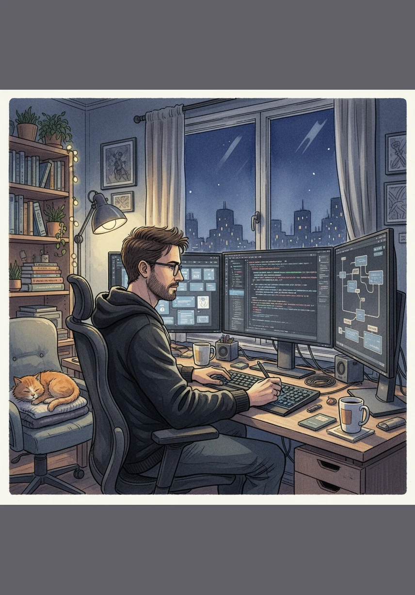 Alex dives into the logic of the site, weaving GSAP animations that make every transition feel like a fluid dance. As he scrolls, the camera glides through the 3D space, leading the user deeper into a world of gold highlights and blush-toned elegance.