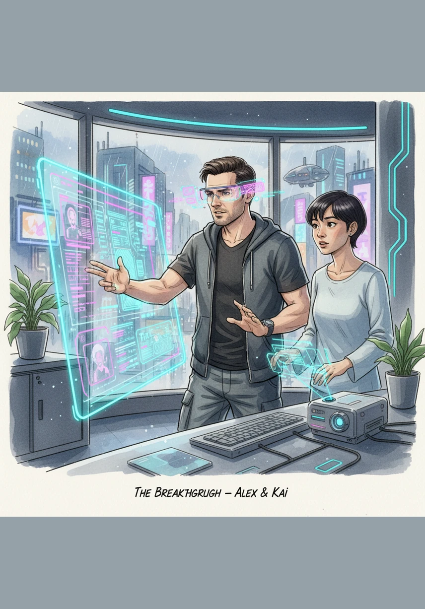 Deep in the heart of the code, Alex builds the product gallery, a spatial grid where items aren't just pictures but interactive objects. A simple hover makes a bottle glow and tilt, inviting the user to reach out and touch the digital luxury.