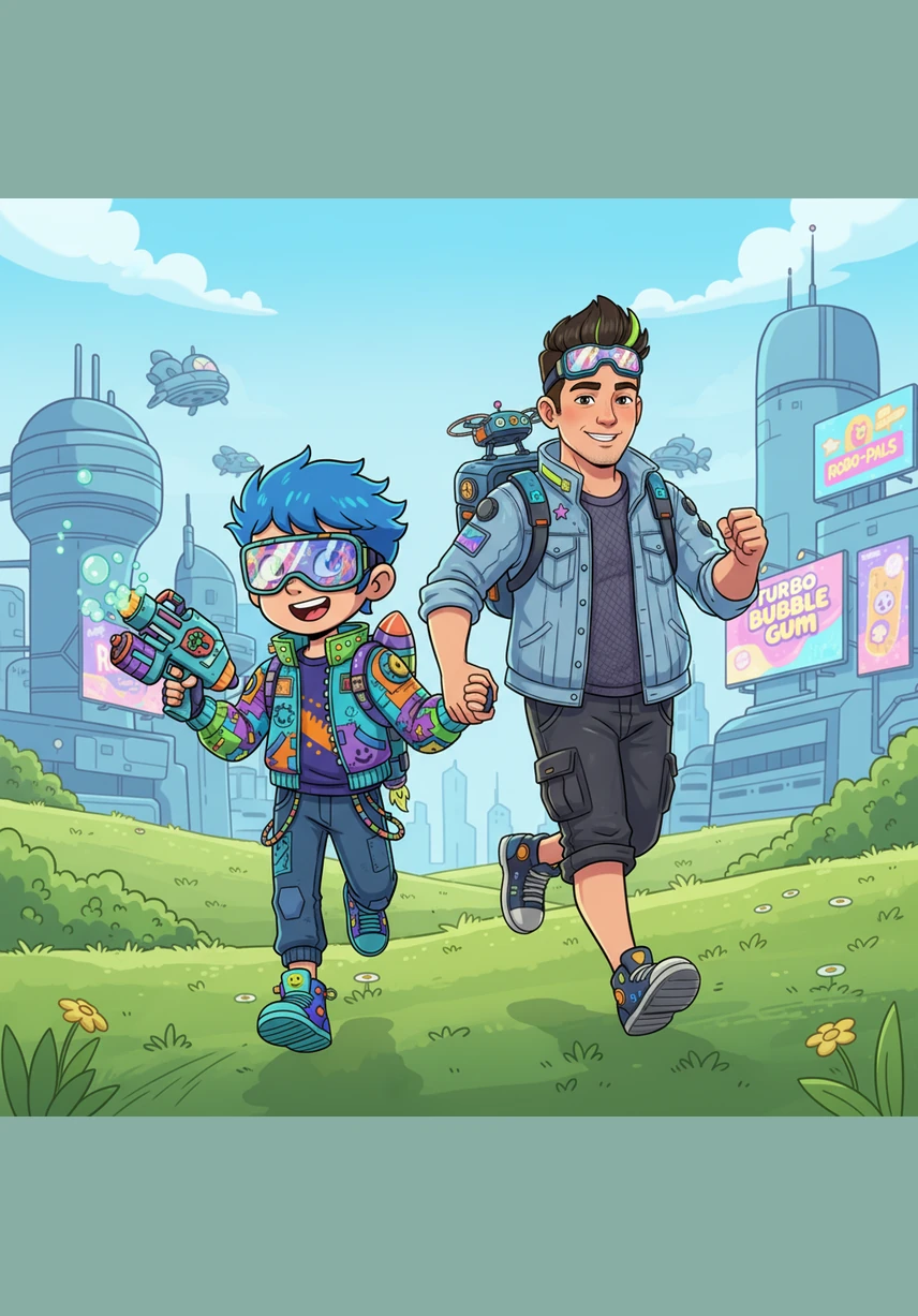 The sky is filled with swirling colors as Wacky and Lolo Daddy run across the hill, their kites dancing high above. They laugh together, sharing a special bond that makes every summer afternoon feel like a treasure.