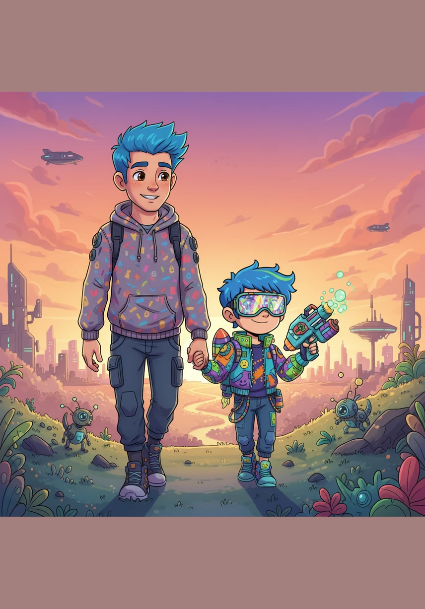 As the golden sun begins to dip behind the horizon, Wacky and Lolo Daddy walk home hand-in-hand. The sky turns a soft orange and purple, signaling the end of another perfect day on the hill.