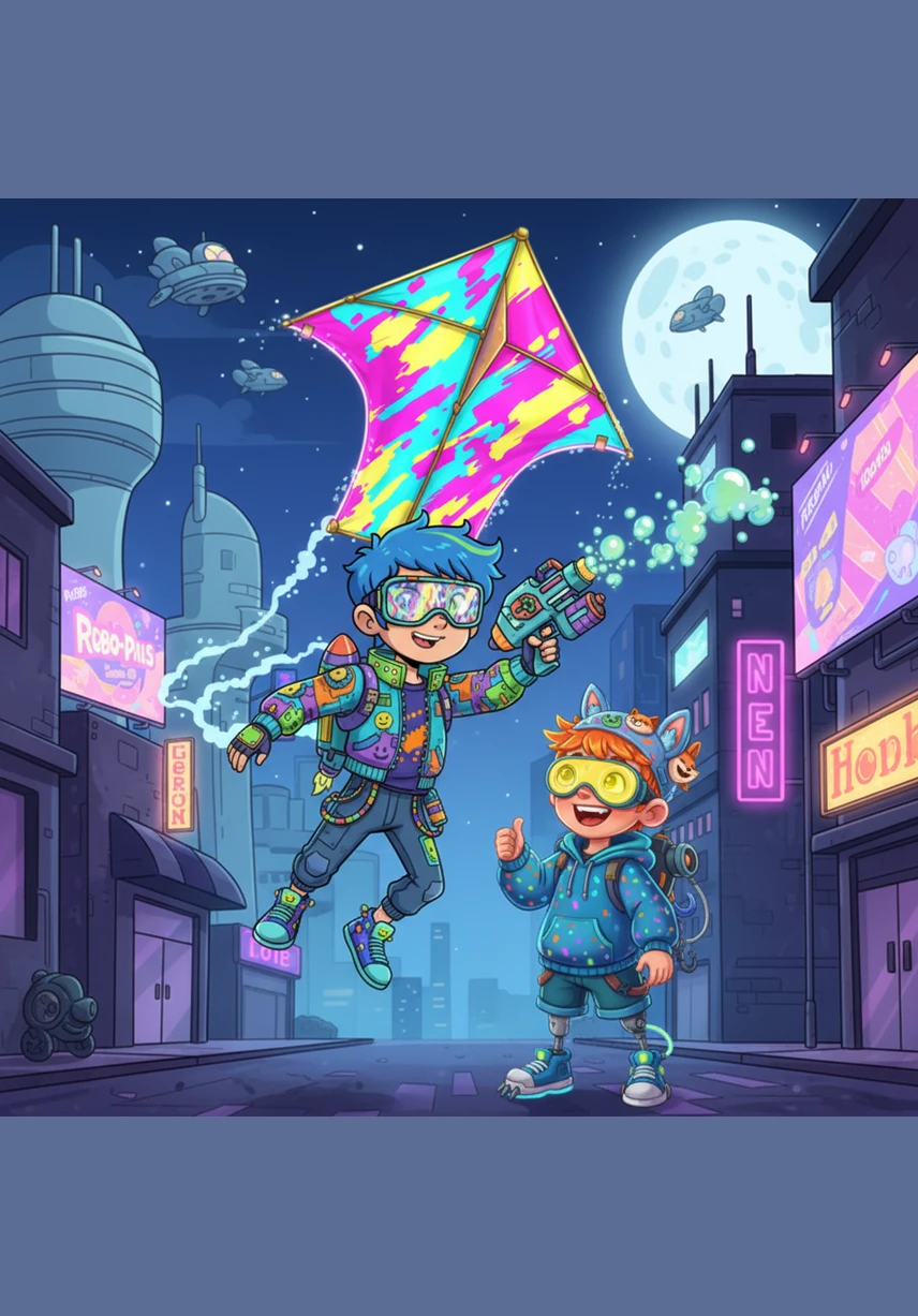 The dream world turns into a canvas of warm sunset hues as Wacky glides through soft, fluffy clouds. He feels completely free and full of pure joy, knowing that the magic of the kite is fueled by his love for Lolo Daddy.