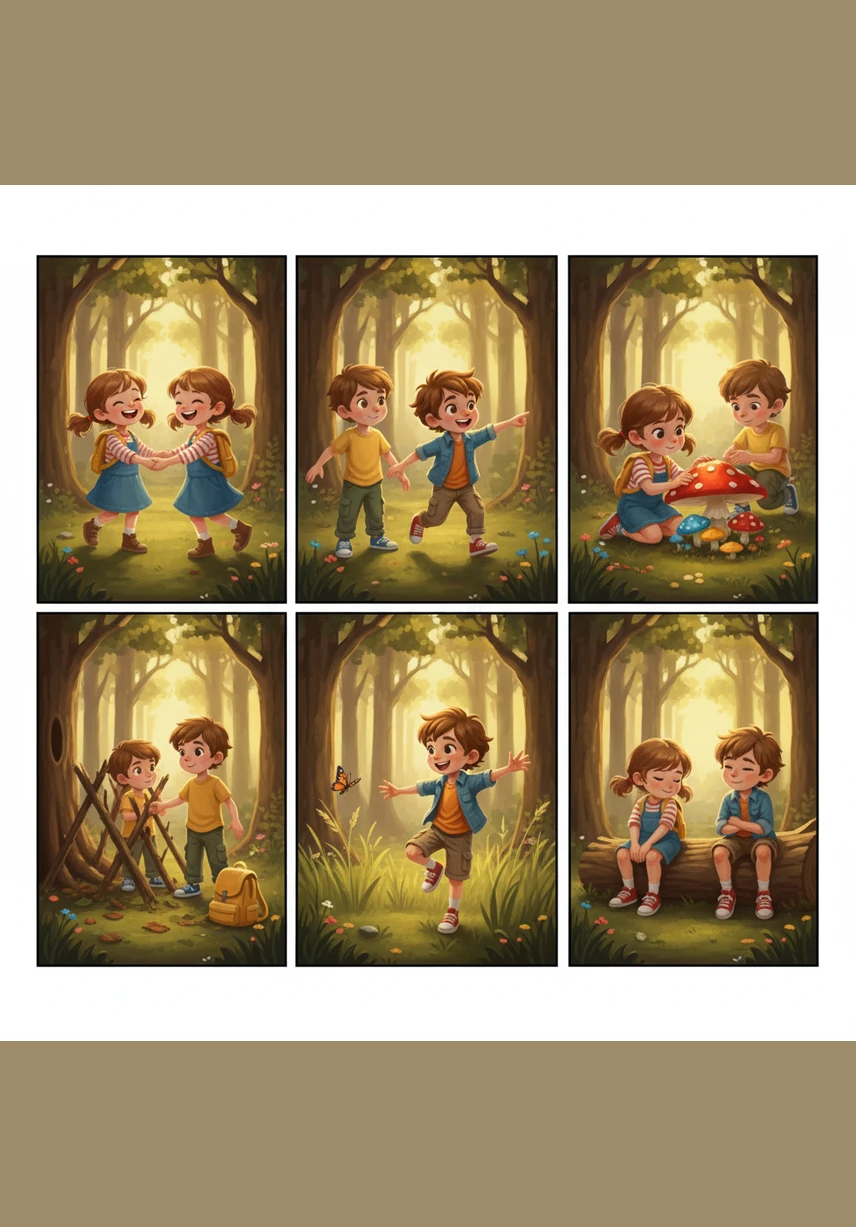 In the middle of the yard, they began to lay out their materials with focused expressions. The grass tickled their feet as they planned exactly where the entrance of their secret base would be.