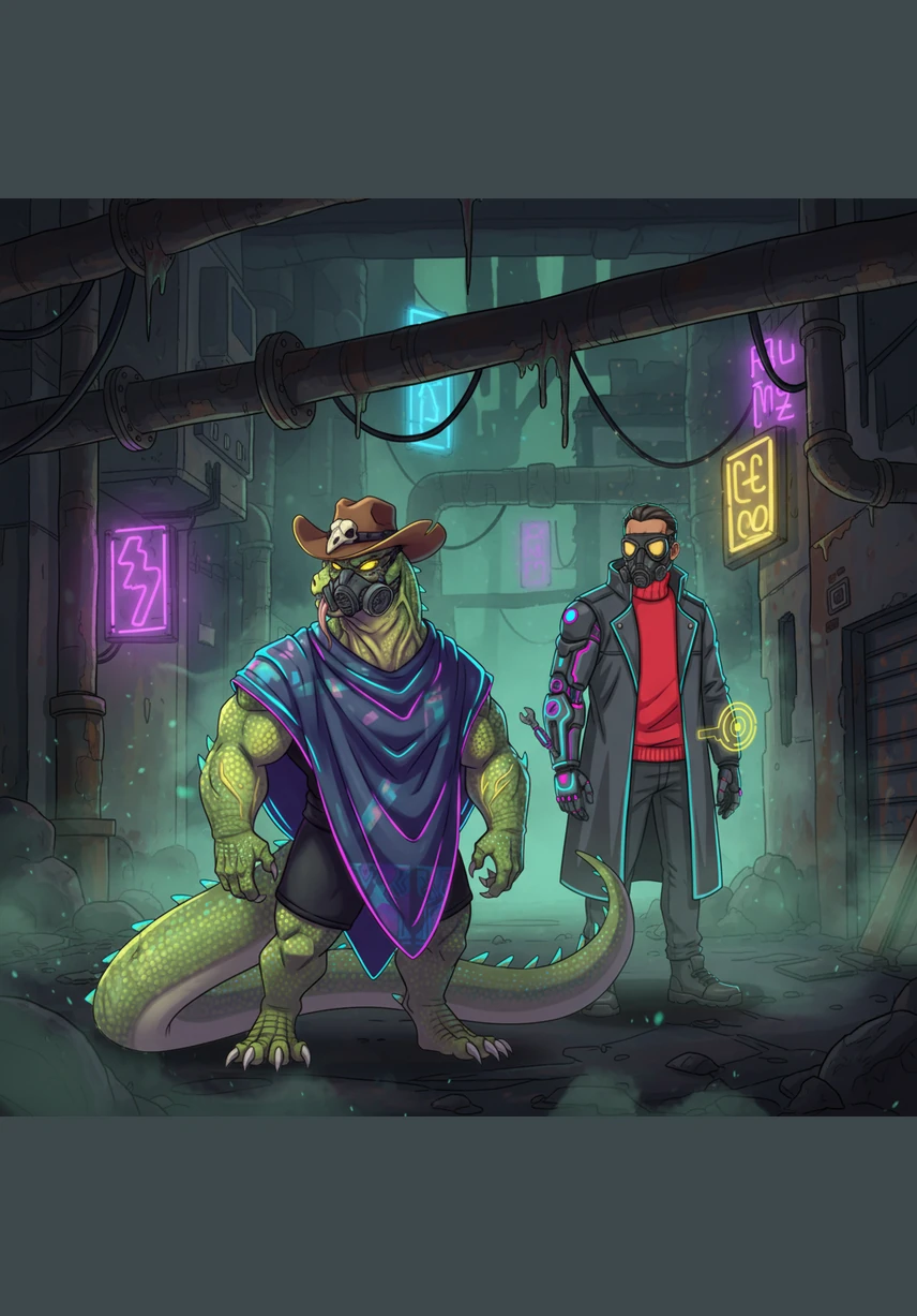 Above the clouds, the Upper City gleamed with gold and glass, but below the surface lay a sprawling maze of rusted pipes and toxic fog. In this subterranean Underworld, neon lights flickered over dangerous alleys where gas masks were a necessity for survival.