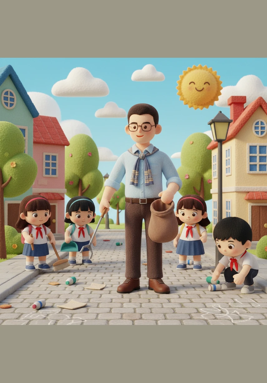 Nhóm của Thủy cùng nhau đeo găng tay, cầm chổi và túi đựng rác để dọn dẹp sạch sẽ các con đường quanh nơi mình sống. Tiếng cười nói rộn ràng xua tan mệt nhọc, mỗi túi rác được thu gom là một bước tiến gần hơn đến một không gian sống xanh, sạch, đẹp.