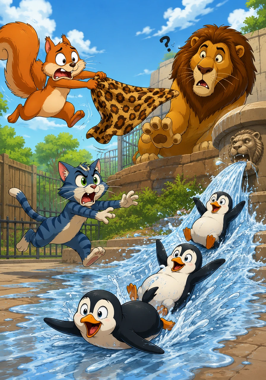 Panic ensued at the local zoo when Barnaby tried to 'borrow' a leopard-print blanket from the lion’s enclosure, thinking it was a fancy cape. The lion wasn't mad; he was just confused as the giant monster accidentally tripped over a water fountain, creating an accidental slip-and-slide for the penguins.