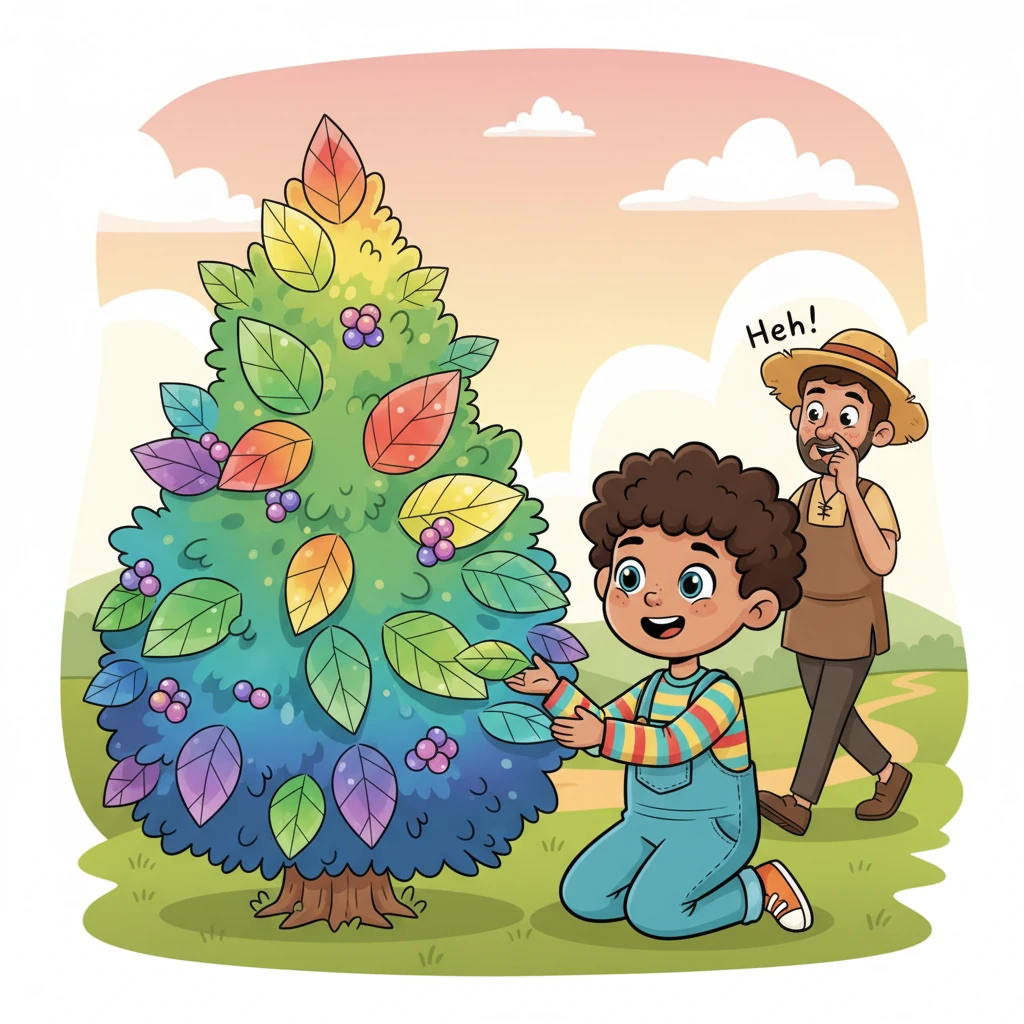 Day after day, Pip tended the sprout, talking to it, singing quiet songs. Slowly, it grew into a vibrant bush, its leaves shimmering with every color and tiny, iridescent berries beginning to ripen. A passing villager, catching its sweet scent, felt a strange tickle and let out a tiny, surprised chuckle.