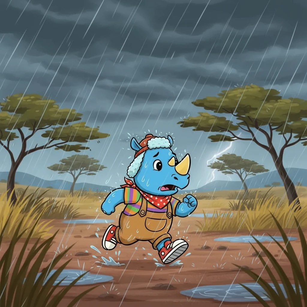 Um dia, uma forte tempestade chegou à savana. Didinho, preocupado com Babá, procurou por ela por toda parte. A chuva caía forte, e o vento soprava com força, mas Didinho não desistiu de encontrar sua amiga.