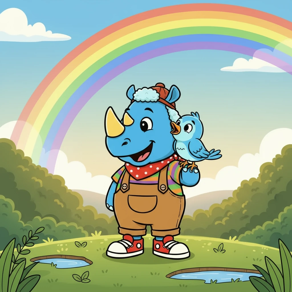 Quando a tempestade acabou, um lindo arco-íris surgiu no céu. Babá, ainda um pouco assustada, voou para o ombro de Didinho e cantou uma canção de gratidão. Didinho sorriu, feliz por ter sua amiga segura.