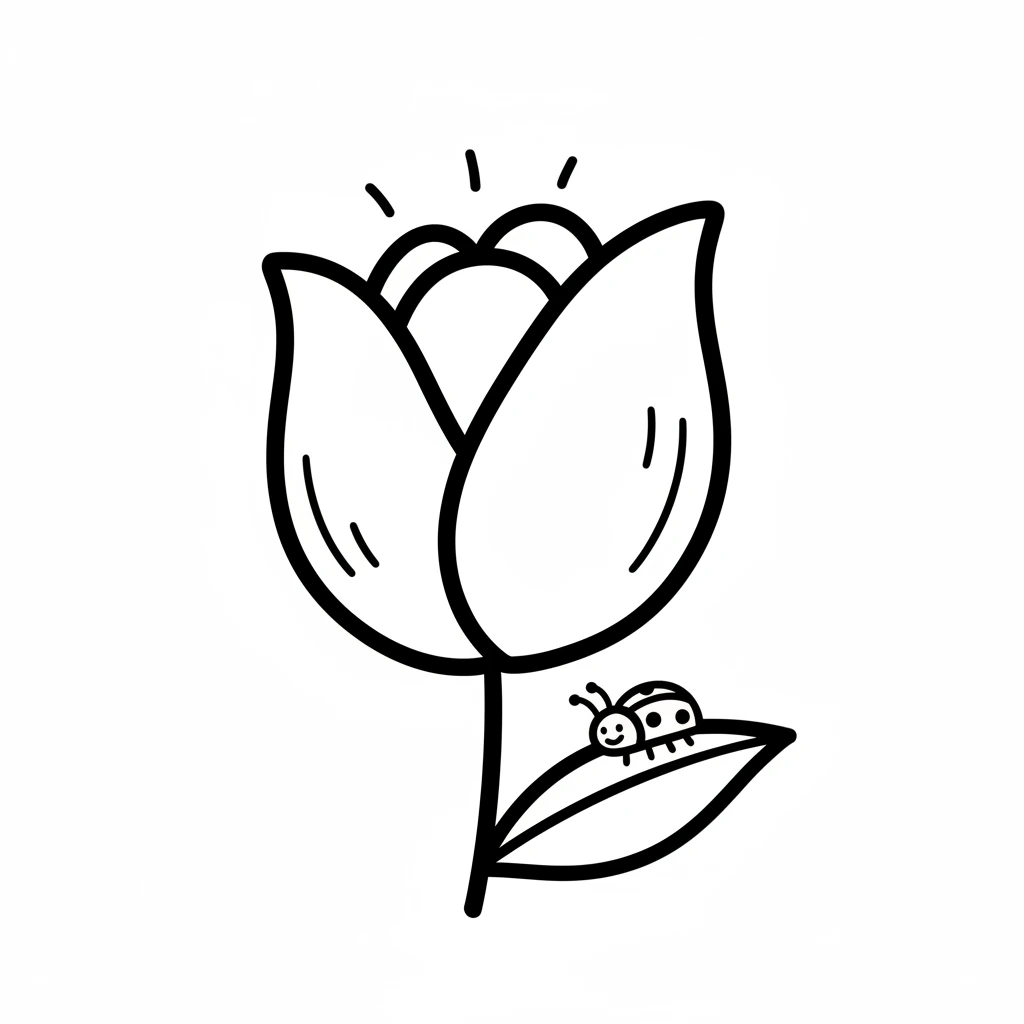 Slowly, slowly, Petal's bud began to open. Bright colors peeked out, a beautiful surprise! A curious ladybug with tiny spots crawled nearby, eager to see the new flower.