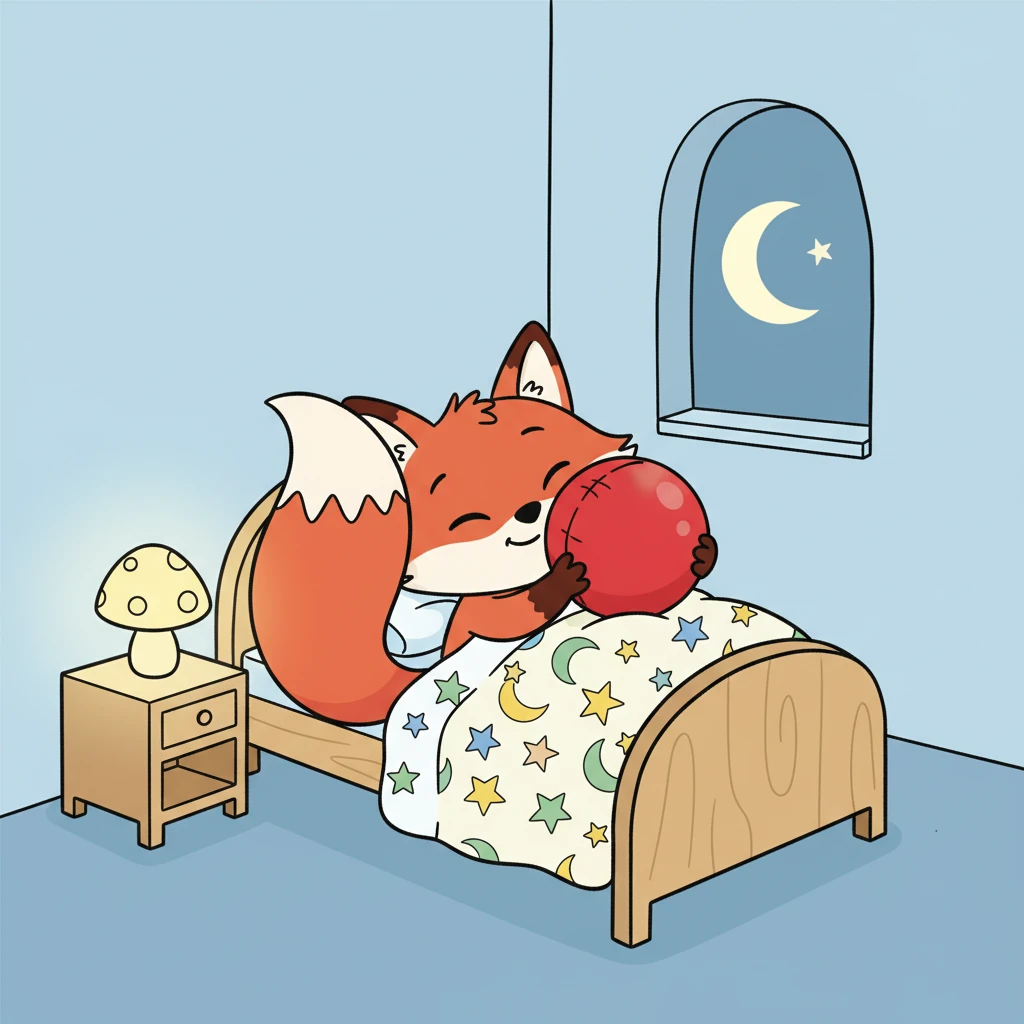 Fiona Fox snuggled in her cozy bed, clutching her bright red ball. The ball was so round and smooth, a perfect circle of joyful red. She loved to hold it close, feeling the soft fabric against her cheek.