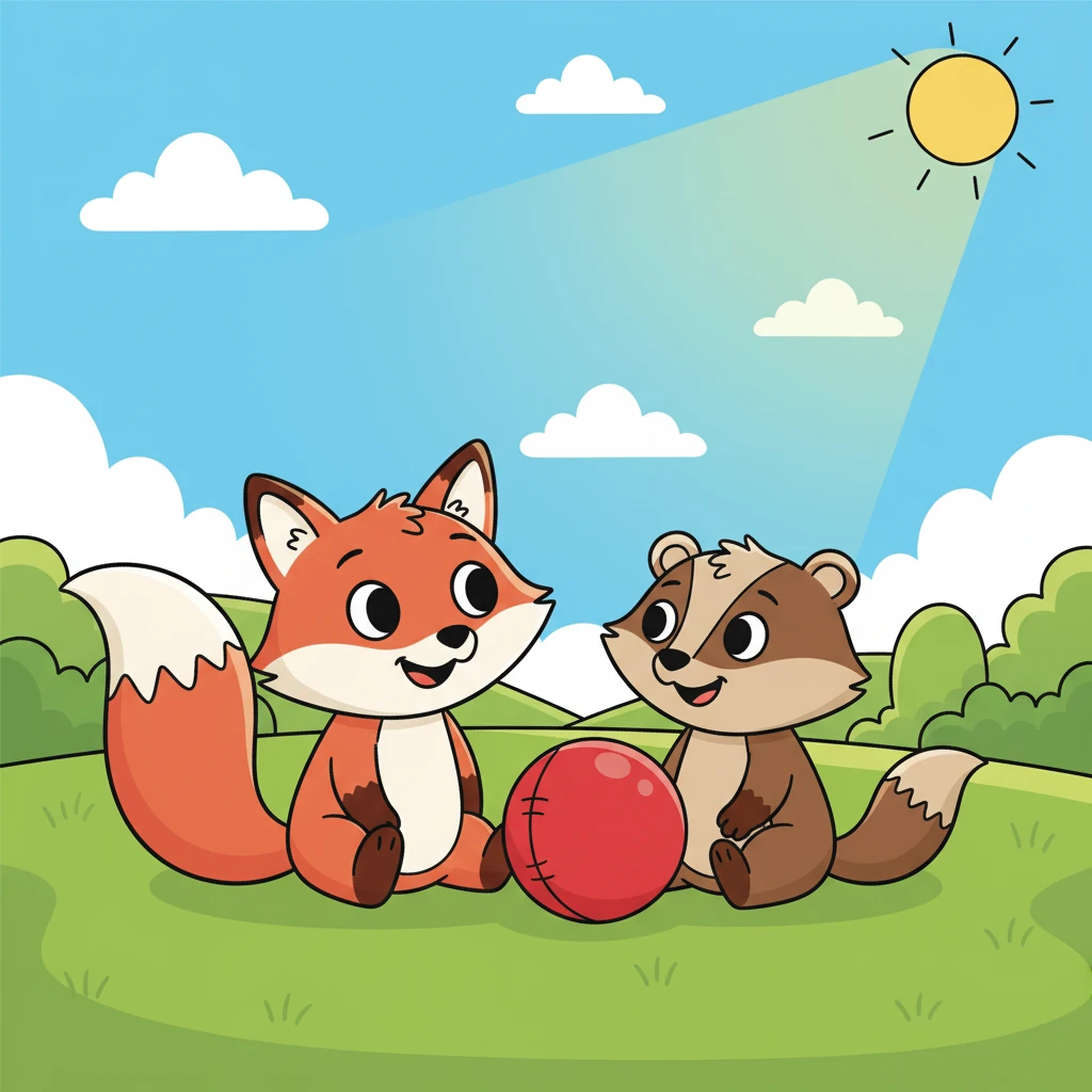 Sharing is fun and friends make it best. Fiona and Benny sat side by side, smiling at each other, the red ball resting between them. The sun shone down on them.