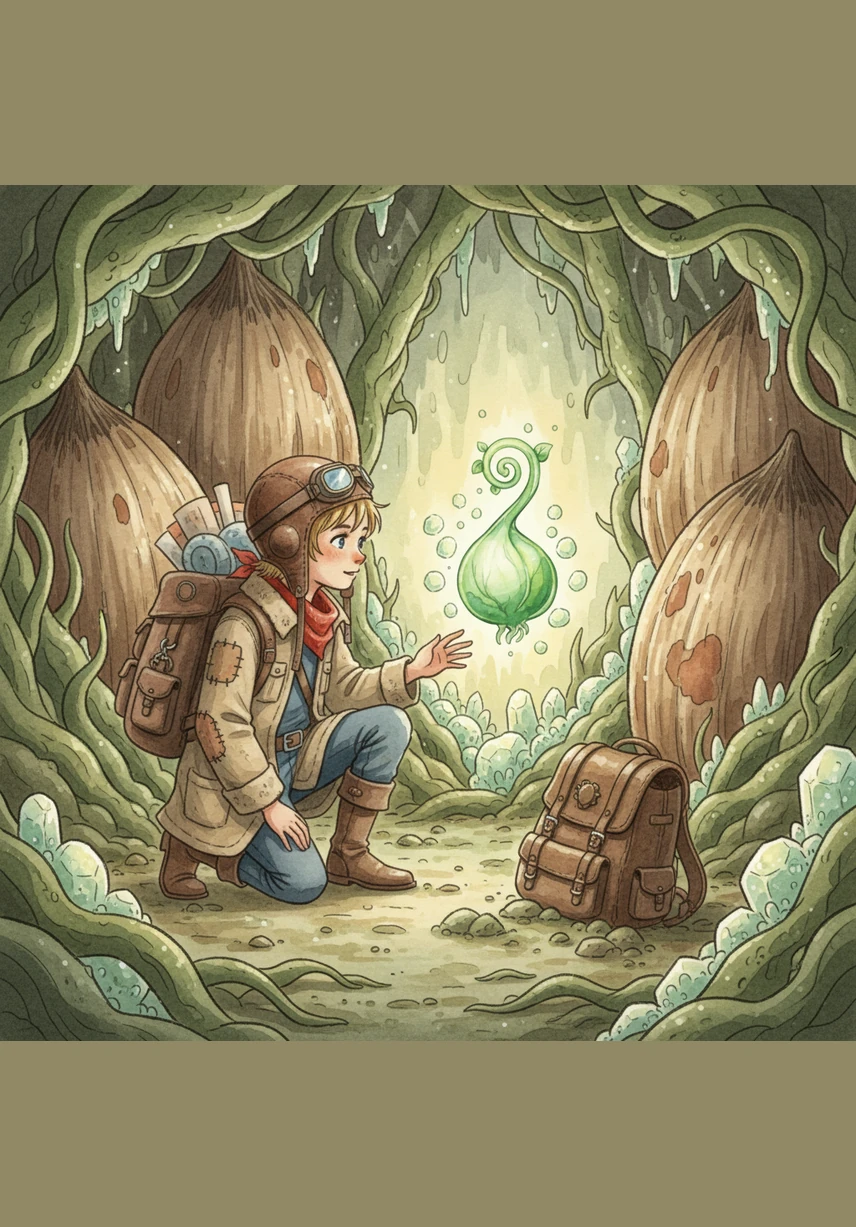 In the very center, Oli discovers the embryo, a tiny green sprout sleeping soundly while surrounded by nutrients. This is the heart of the seed, waiting for the perfect moment of water and sunlight to wake up.