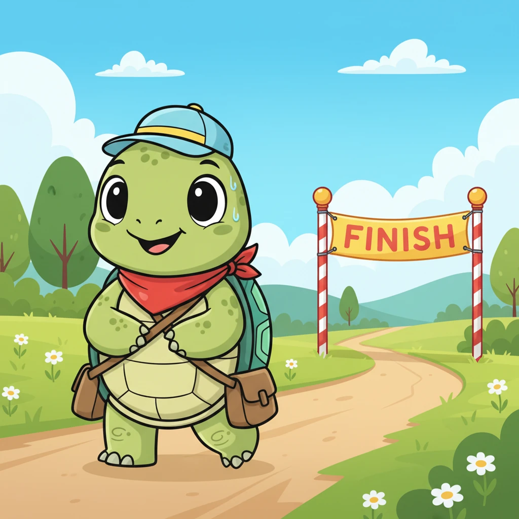 Meanwhile, Timothy continued his journey, one steady step after another, his legs working tirelessly beneath his heavy shell. He didn't look left or right, simply focused on the path ahead, his determination shining in his kind eyes. The finish line felt far away, but he never stopped moving.