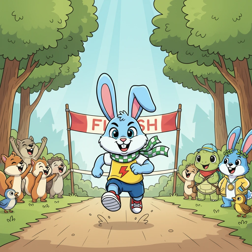 With renewed purpose, Timothy pushed onward, the finish line now visible in the distance, marked by another pair of red flags. His legs were tired, but the cheers of the small forest crowd, who had gathered to watch, gave him a burst of energy. He imagined the sweet taste of victory.