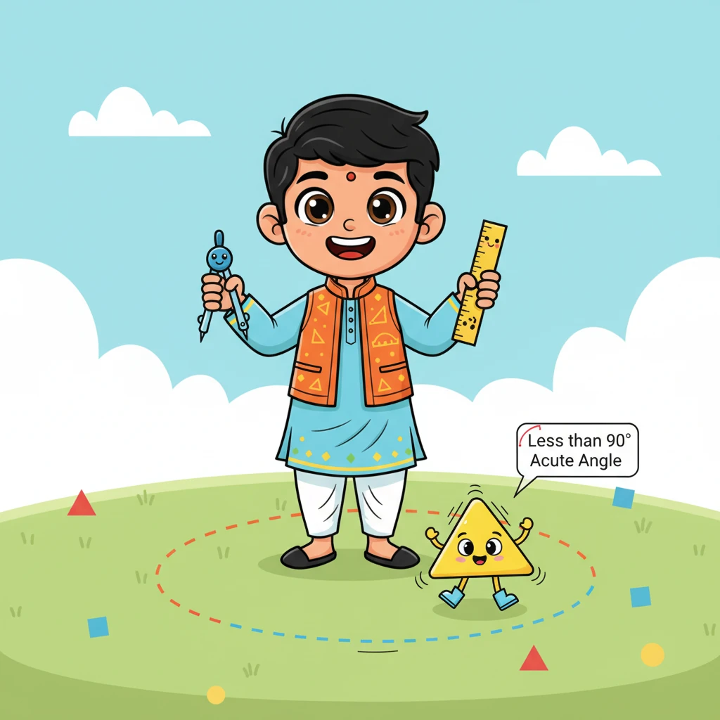 उसे एक छोटा, फुर्तीला कोण मिलता है जो हमेशा छोटा और नुकीला रहता है। यह न्यून कोण है, जो हमेशा 90 डिग्री से कम होता है। वह छोटे-छोटे कदम उठाता है और रवि के चारों ओर नाचता है।