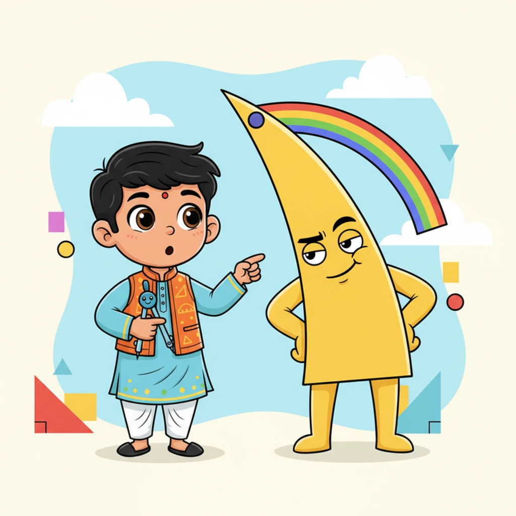 फिर रवि एक ऐसे कोण से मिलता है जो अपनी पीठ पीछे मुड़ा हुआ है। यह प्रतिवर्ती कोण है, जो 180 डिग्री से बड़ा लेकिन 360 डिग्री से छोटा होता है। यह कोण थोड़ा शरारती लग रहा है, जैसे कुछ छिपा रहा हो।